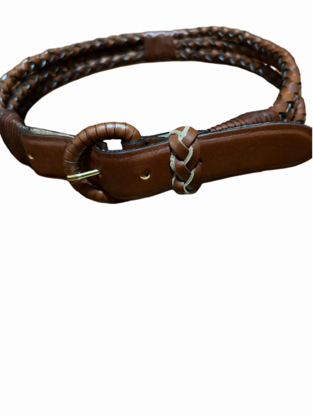 Vintage Halston Braided Leather Belt – Woven Wrap Buckle, Made in USA